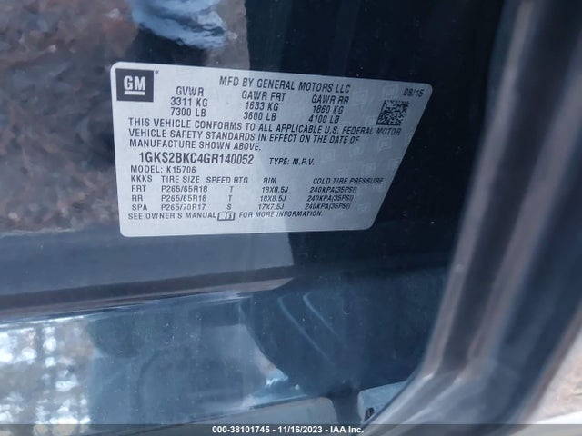 GMC YUKON SLT 2016 1GKS2BKC4GR140052 Image 9
