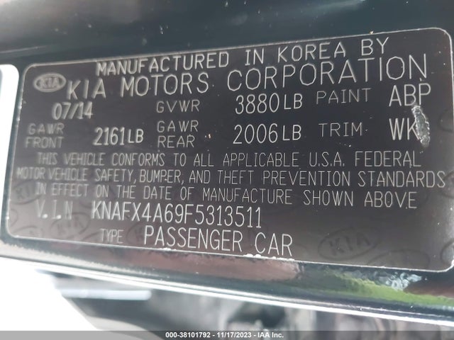 2015 KIA FORTE LX VIN: KNAFX4A69F5313511