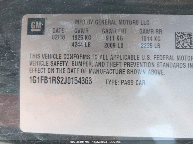 Chevrolet Camaro 1lt 2018 1G1FB1RS2J0154363 Image 9