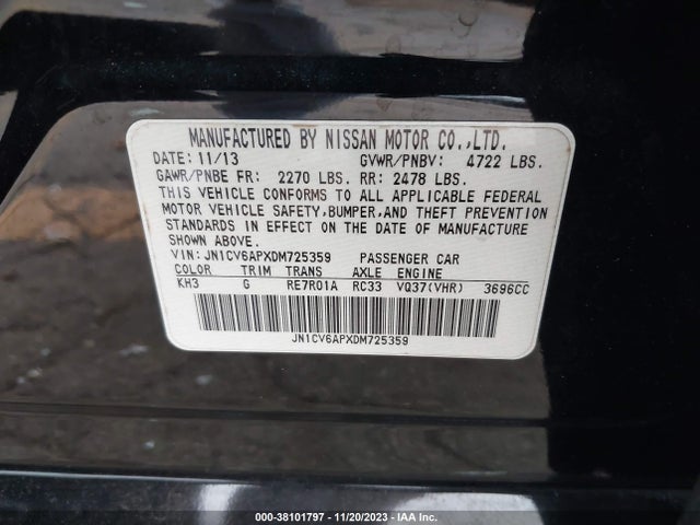 2013 INFINITI G37 JOURNEY VIN: JN1CV6APXDM725359