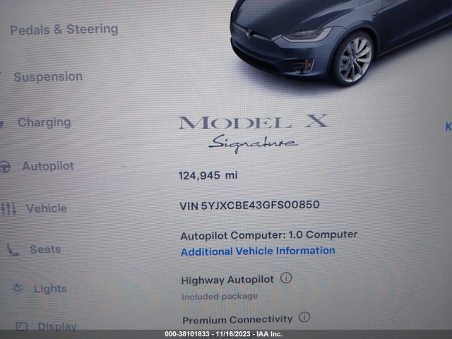 Продажа на аукционе авто 2016 Tesla Model X 75d/p100d/p90d, vin: 5YJXCBE43GFS00850, номер лота: 38101833