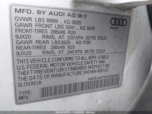 Audi Q7 3.0t Premium 2018 WA1LAAF78JD000921 Image 9