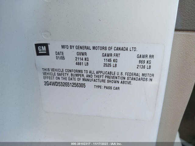2005 BUICK LACROSSE CXL VIN: 2G4WD532651256305