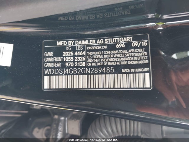 2016 MERCEDES-BENZ CLA 250 VIN: WDDSJ4GB2GN289485