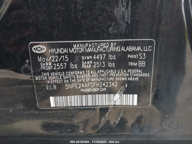 Hyundai SONATA SE 2015 5NPE24AF0FH242342 Image 9