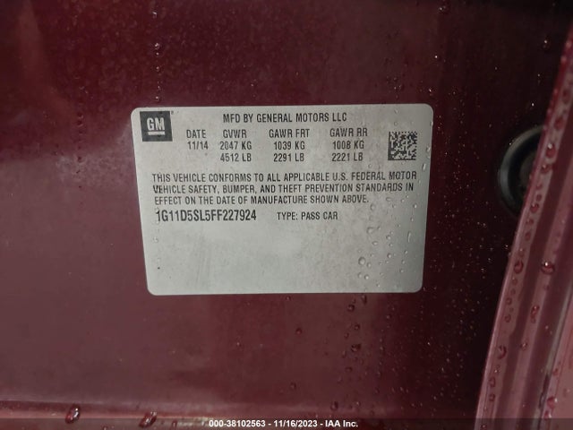 Chevrolet MALIBU 2LT 2015 1G11D5SL5FF227924 Image 9