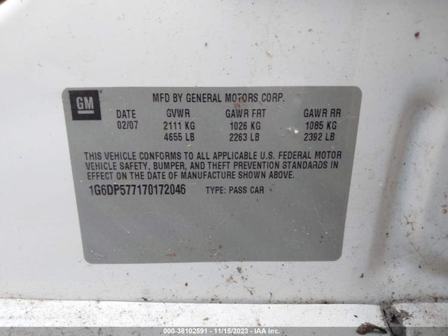 2007 CADILLAC CTS STANDARD VIN: 1G6DP577170172046