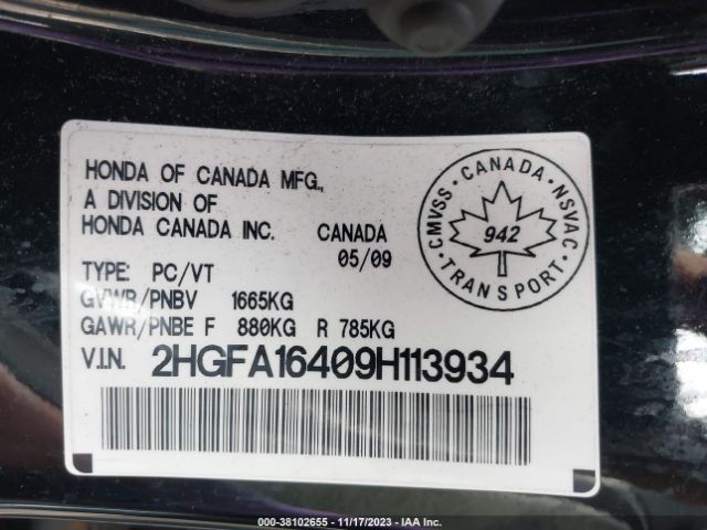 2009 HONDA CIVIC SDN 2HGFA16409H113934 Photo 8