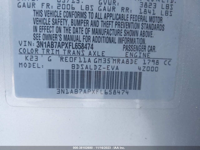 Nissan SENTRA SV 2015 3N1AB7APXFL658474 Image 9