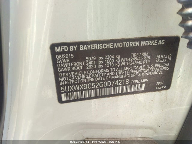 BMW X3 Xdrive28i 2016 5UXWX9C52G0D74218 Image 9
