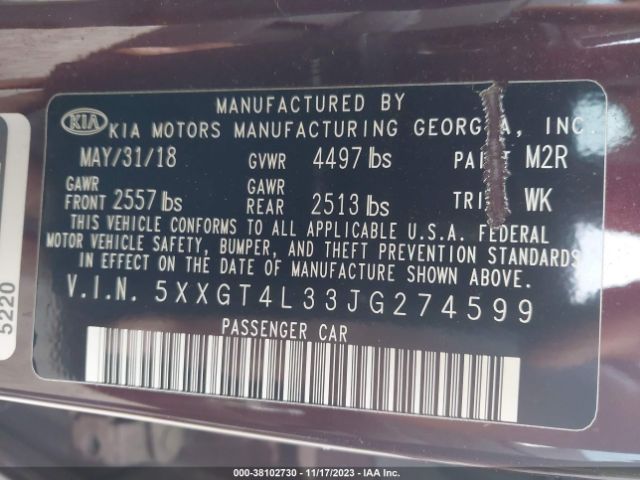 5XXGT4L33JG274599 KIA Optima Lx