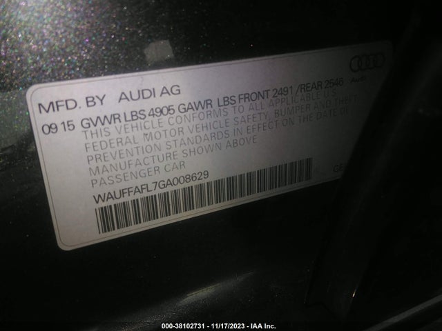 2016 AUDI A4 2.0T PREMIUM VIN: WAUFFAFL7GA008629
