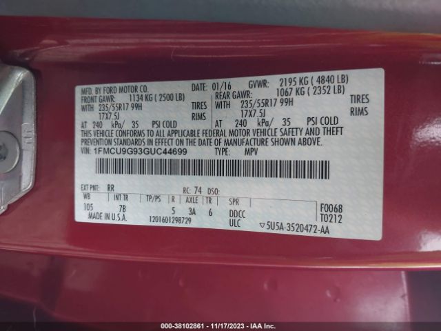 1FMCU9G93GUC44699 Ford ESCAPE SE