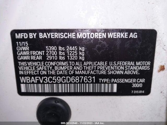 BMW 535d Xdrive 2016 WBAFV3C59GD687631 Image 9