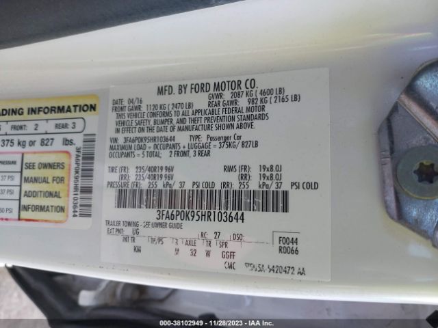 3FA6P0K95HR103644 Ford Fusion Titanium