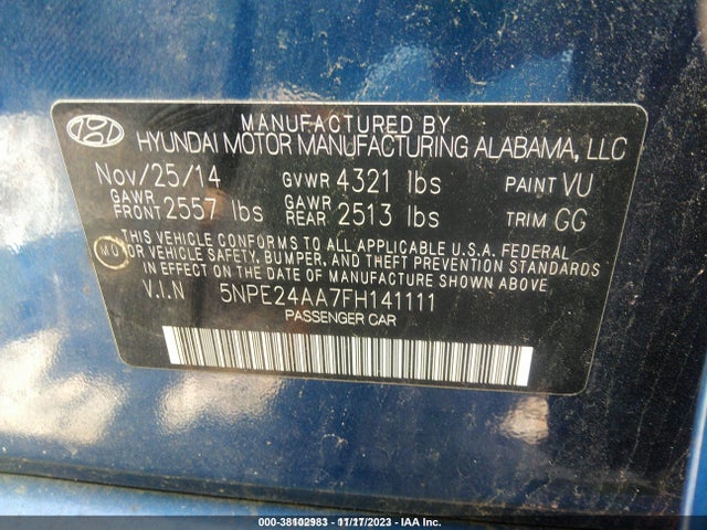 Hyundai SONATA ECO 2015 5NPE24AA7FH141111 Image 9