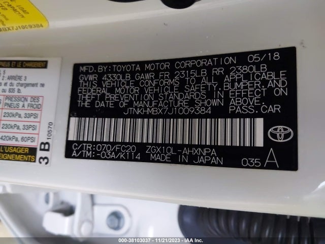 2018 TOYOTA C-HR XLE VIN: JTNKHMBX7J1009384