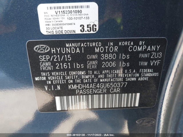 Hyundai ELANTRA SE 2016 KMHDH4AE4GU650377 Image 9