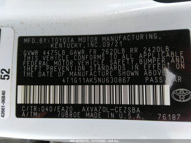 Toyota CAMRY SE 2022 4T1G11AK5NU630867 Image 9