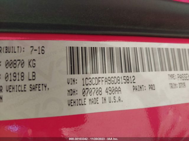 1C3CDFFA9GD815812 Dodge Dart Sxt Sport