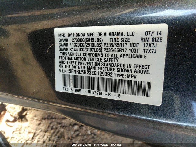 Honda ODYSSEY LX 2014 5FNRL5H23EB129392 Image 9