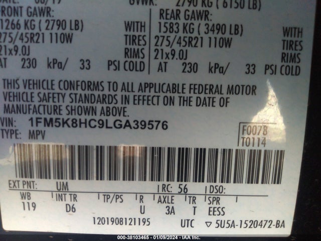 Ford Explorer Platinum 2020 1FM5K8HC9LGA39576 Image 9