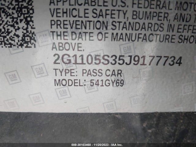 2018 CHEVROLET IMPALA 1LT VIN: 2G1105S35J9177734