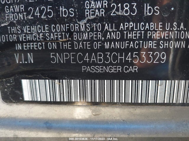 2012 HYUNDAI SONATA LIMITED 2.0T VIN: 5NPEC4AB3CH453329