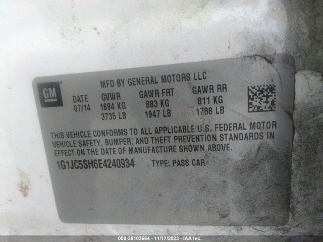 Chevrolet Sonic Lt Auto 2014 1G1JC5SH6E4240934 Image 9