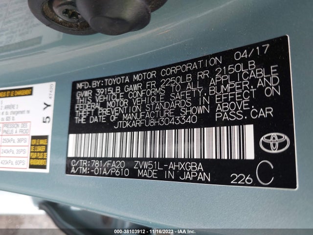 Toyota Prius Three 2017 JTDKARFU8H3043340 Image 9