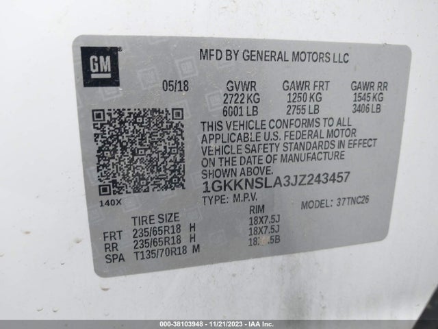 GMC Acadia Sle-2 2018 1GKKNSLA3JZ243457 Image 9