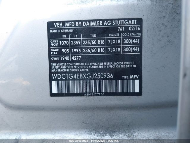 WDCTG4EBXGJ250936 Mercedes-Benz GLA 250
