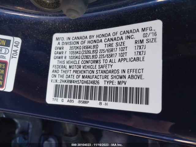 Honda CR-V EX 2016 2HKRM4H57GH634826 Image 9