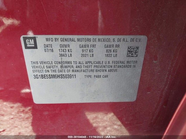Chevrolet Cruze Lt Auto 2017 3G1BE5SM6HS503911 Image 9