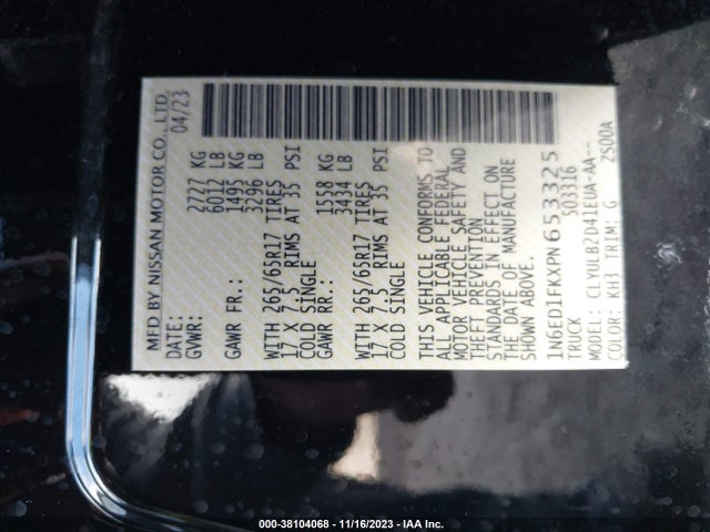 Nissan Frontier Long Bed Sv 4x4 2023 1N6ED1FKXPN653325 Image 9