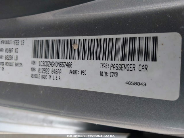 2013 DODGE AVENGER SE VIN: 1C3CDZAG4DN657480