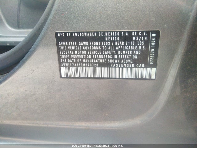 3VWLL7AJ8EM270728 Volkswagen Jetta 2.0l Tdi Value Edition