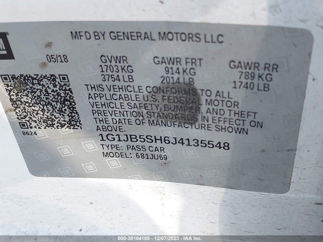 Chevrolet Sonic Ls Auto 2018 1G1JB5SH6J4135548 Image 9