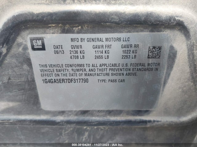 Продажа на аукционе авто 2013 Buick Lacrosse, vin: 1G4GA5ER7DF317790, номер лота: 38104281