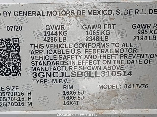 Chevrolet Trax Fwd Lt 2020 3GNCJLSB0LL310514 Image 9