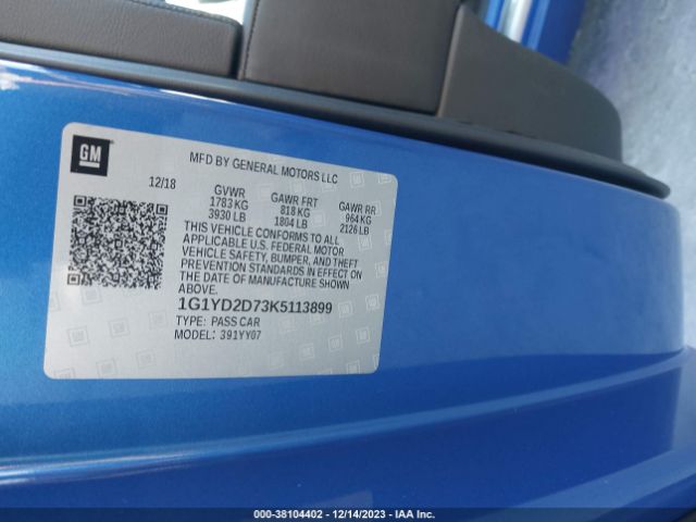 2019 CHEVROLET CORVETTE 1G1YD2D73K5113899 Photo 8