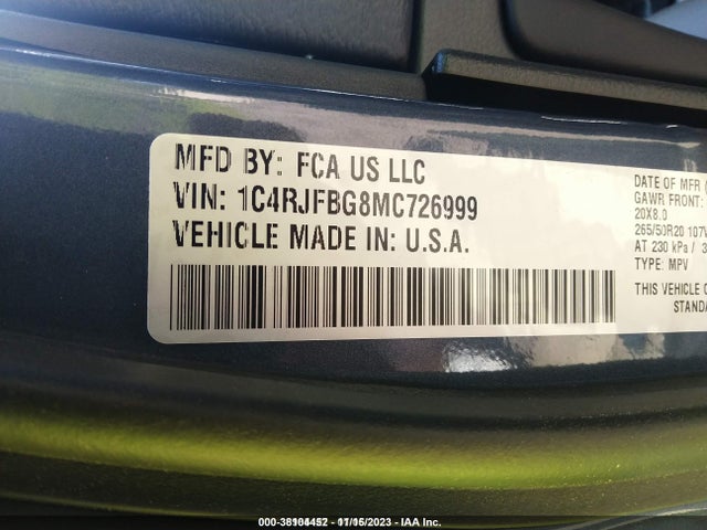 1C4RJFBG8MC726999 Jeep Grand Cherokee Limited X