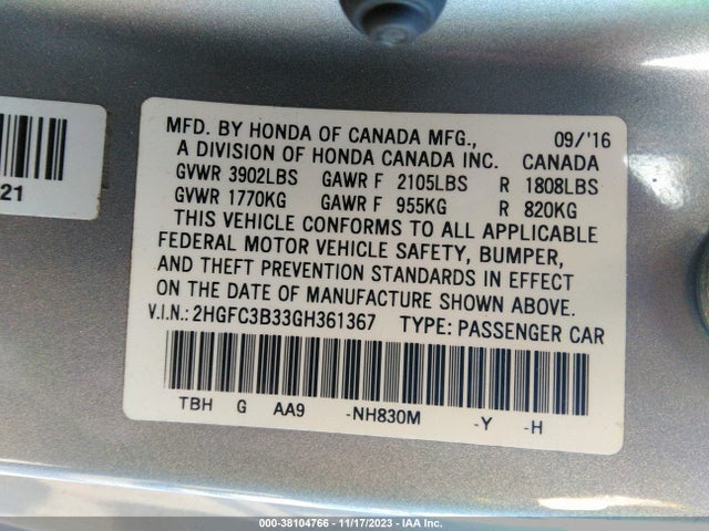 Honda Civic Ex-t 2016 2HGFC3B33GH361367 Image 9