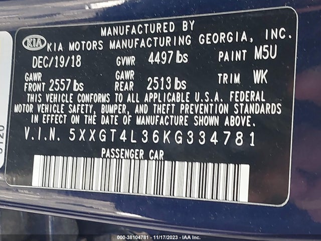 KIA Optima Lx 2019 5XXGT4L36KG334781 Image 9