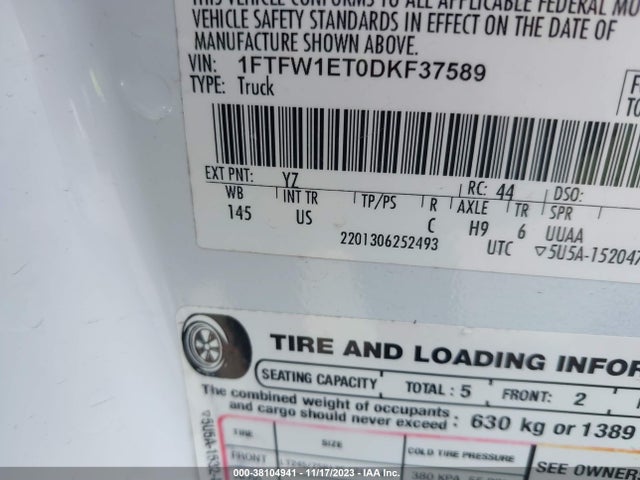 2013 FORD F-150 XLT VIN: 1FTFW1ET0DKF37589