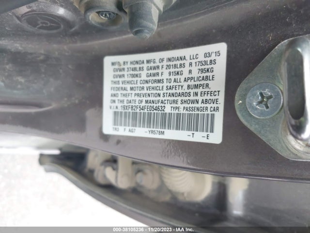 2015 HONDA CIVIC LX VIN: 19XFB2F54FE054632