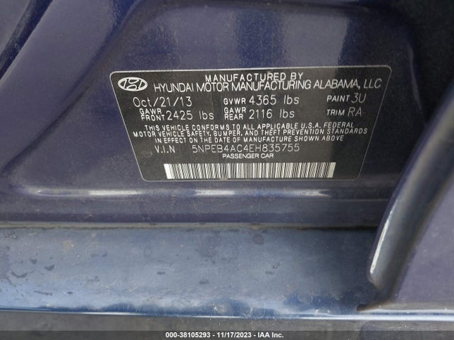 2014 HYUNDAI SONATA GLS VIN: 5NPEB4AC4EH835755
