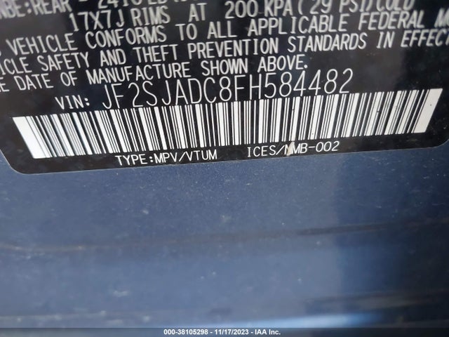 2015 SUBARU FORESTER 2.5I PREMIUM VIN: JF2SJADC8FH584482