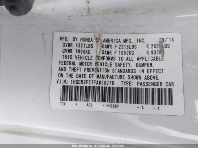 1HGCR2F57FA030778 Honda Accord Sport