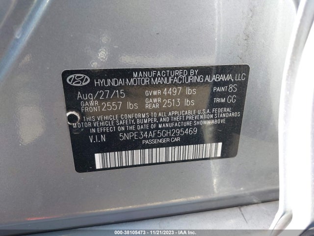 2016 HYUNDAI SONATA SPORT VIN: 5NPE34AF5GH295469